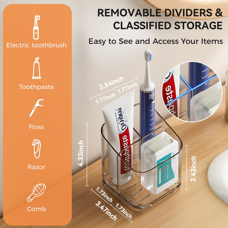 VNYIFAN Toothbrush Holders for Bathrooms, 3 Slots Detachable Toothbrush Holder Wall Mounted with Divider, Removable Electric Tooth Brush and Toothpaste Holder Organizer for Bathroom Countertop/Kitchen/Office - Image 5