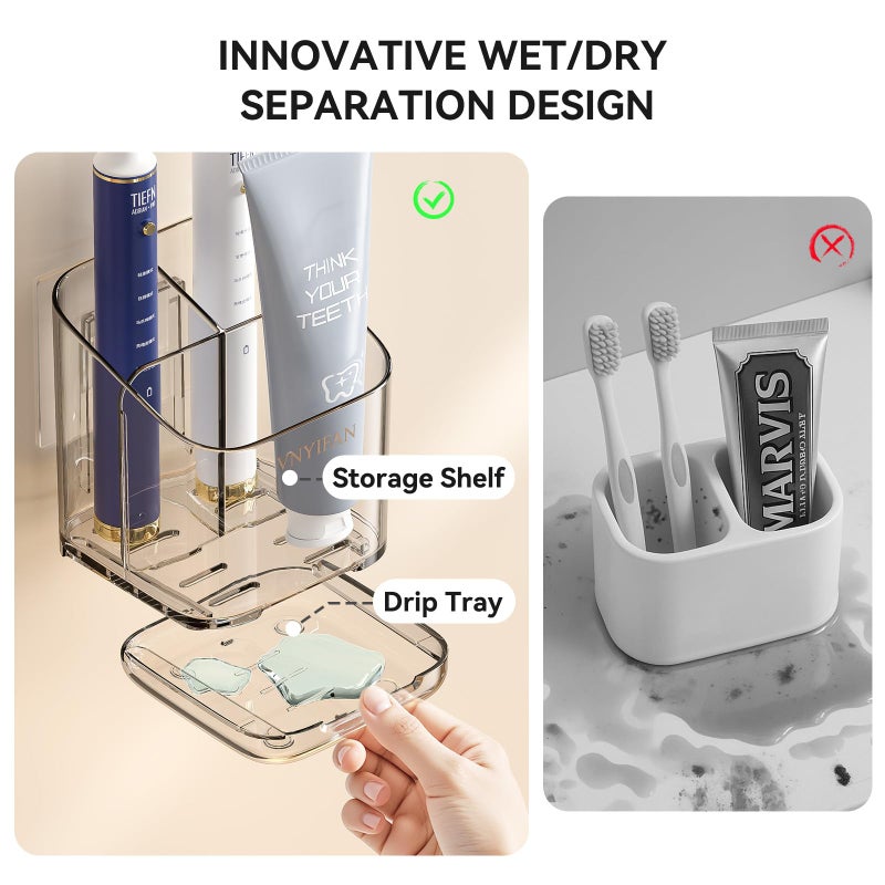 VNYIFAN Toothbrush Holders for Bathrooms, 3 Slots Detachable Toothbrush Holder Wall Mounted with Divider, Removable Electric Tooth Brush and Toothpaste Holder Organizer for Bathroom Countertop/Kitchen/Office - Image 3