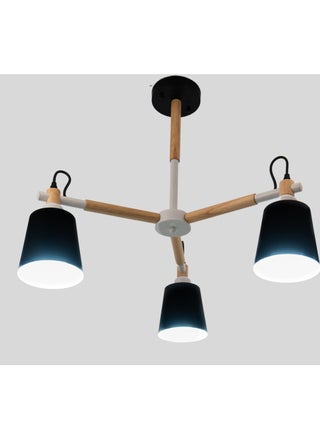 A modern 3-bulb white metal pendant with a wooden piece and black cones - it gives joy to the room and is suitable for living rooms, reception rooms, dining rooms and bedrooms. - pzsku/ZCA1714B48ACB324710FEZ/45/1751373975/547328c2-a9b3-4ac6-a8b7-4d4b109ced83