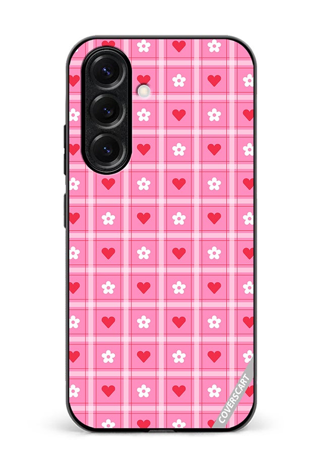 VR CREATIVE Protective Case Cover For Samsung Galaxy S25 Cute Heart Love Daisy Flower Red Pink Design Multicolour
