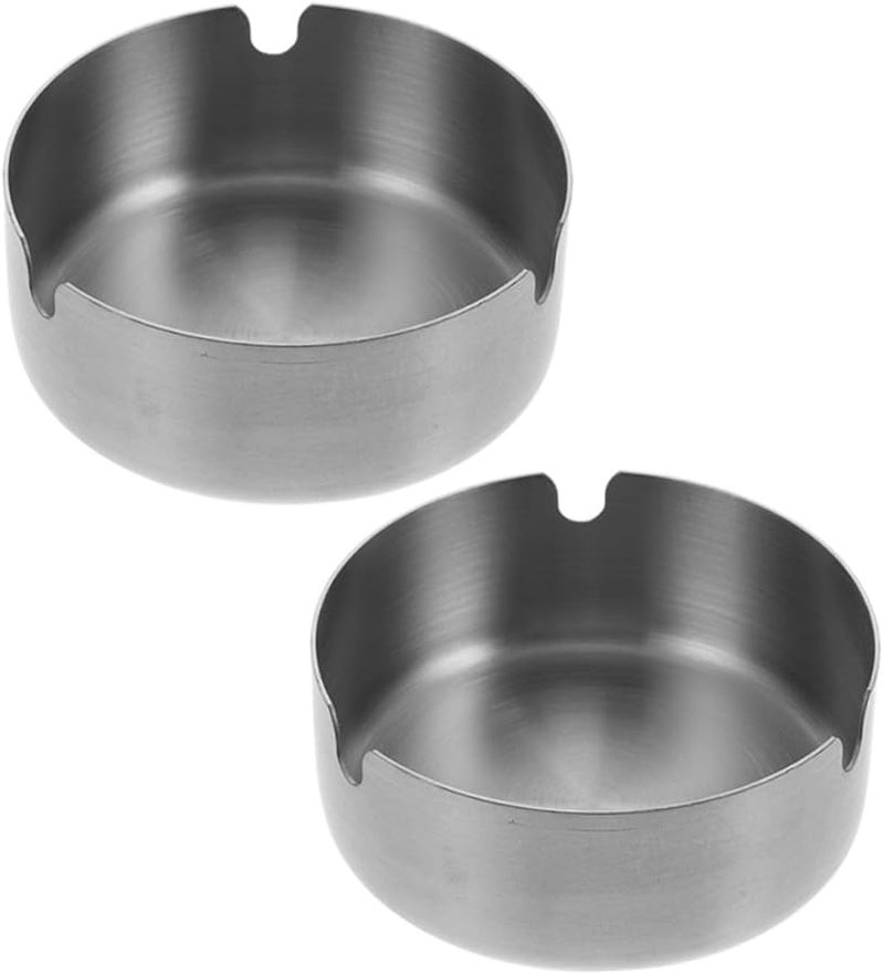 Stainless Steel Portable Cigarette Ashtray Set 8cm Round for Car Desktop Travel - Image 1