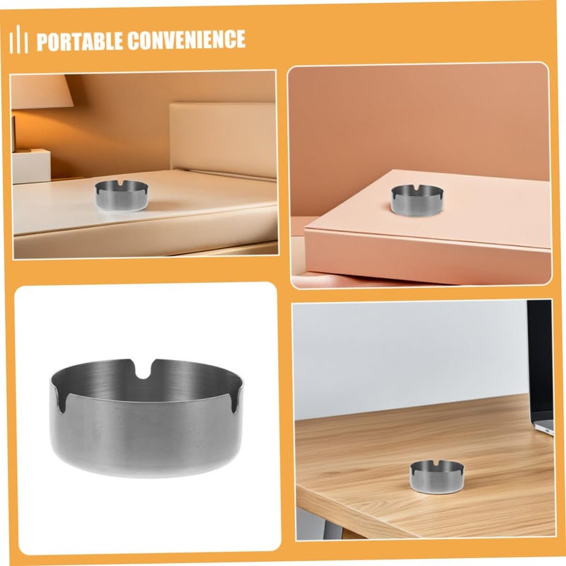 Stainless Steel Portable Cigarette Ashtray Set 8cm Round for Car Desktop Travel - Image 4
