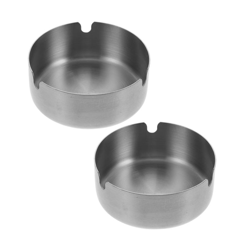 Stainless Steel Portable Cigarette Ashtray Set 8cm Round for Car Desktop Travel - Image 2