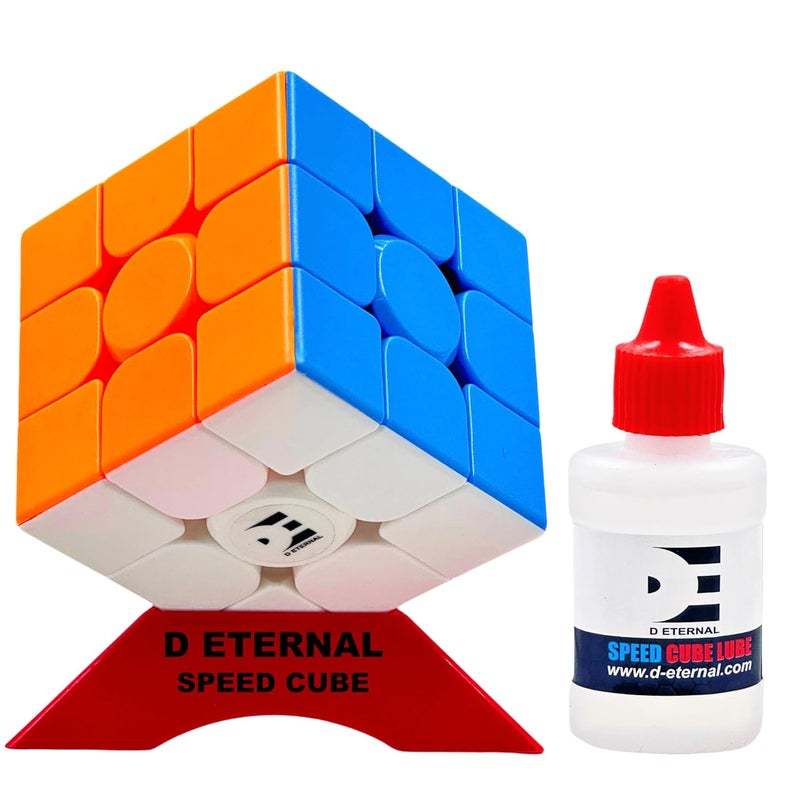 D ETERNAL مكعب السرعة 3x3 للكبار والشباب والأطفال مع مادة تشحيم وحامل عرض، لعبة لغز سحرية احترافية بدون ملصقات (3x3+حامل+زيت) - Image 3