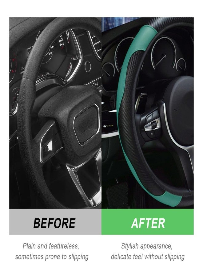 DXNQ Car Steering Wheel Cover, 15 Inch Carbon Fiber Leather Stitching Color Steering Wheel Protector, Anti-Slip Elastic Breathable Steering Wheel Cover Stylish Decor for Most Cars (Black Green) - Image 4