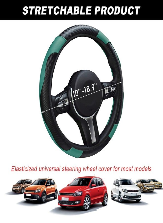DXNQ Car Steering Wheel Cover, 15 Inch Carbon Fiber Leather Stitching Color Steering Wheel Protector, Anti-Slip Elastic Breathable Steering Wheel Cover Stylish Decor for Most Cars (Black Green) - Image 2