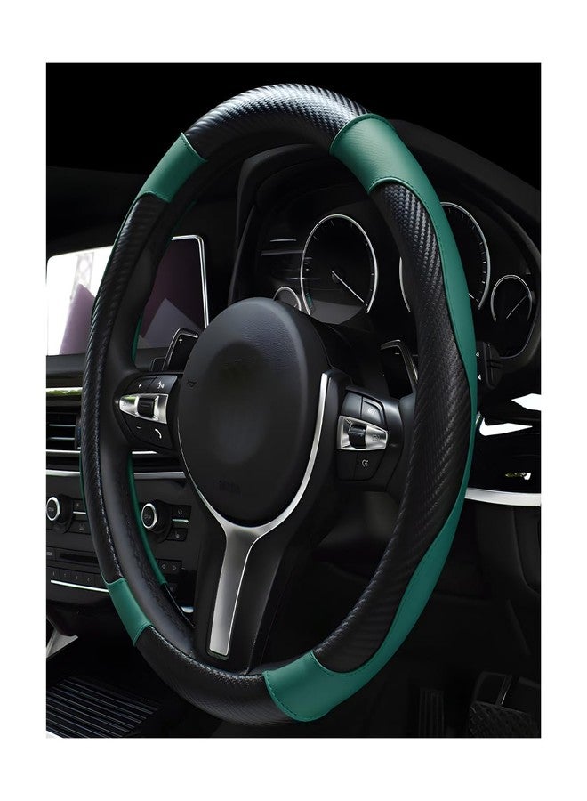 DXNQ Car Steering Wheel Cover, 15 Inch Carbon Fiber Leather Stitching Color Steering Wheel Protector, Anti-Slip Elastic Breathable Steering Wheel Cover Stylish Decor for Most Cars (Black Green) - Image 1