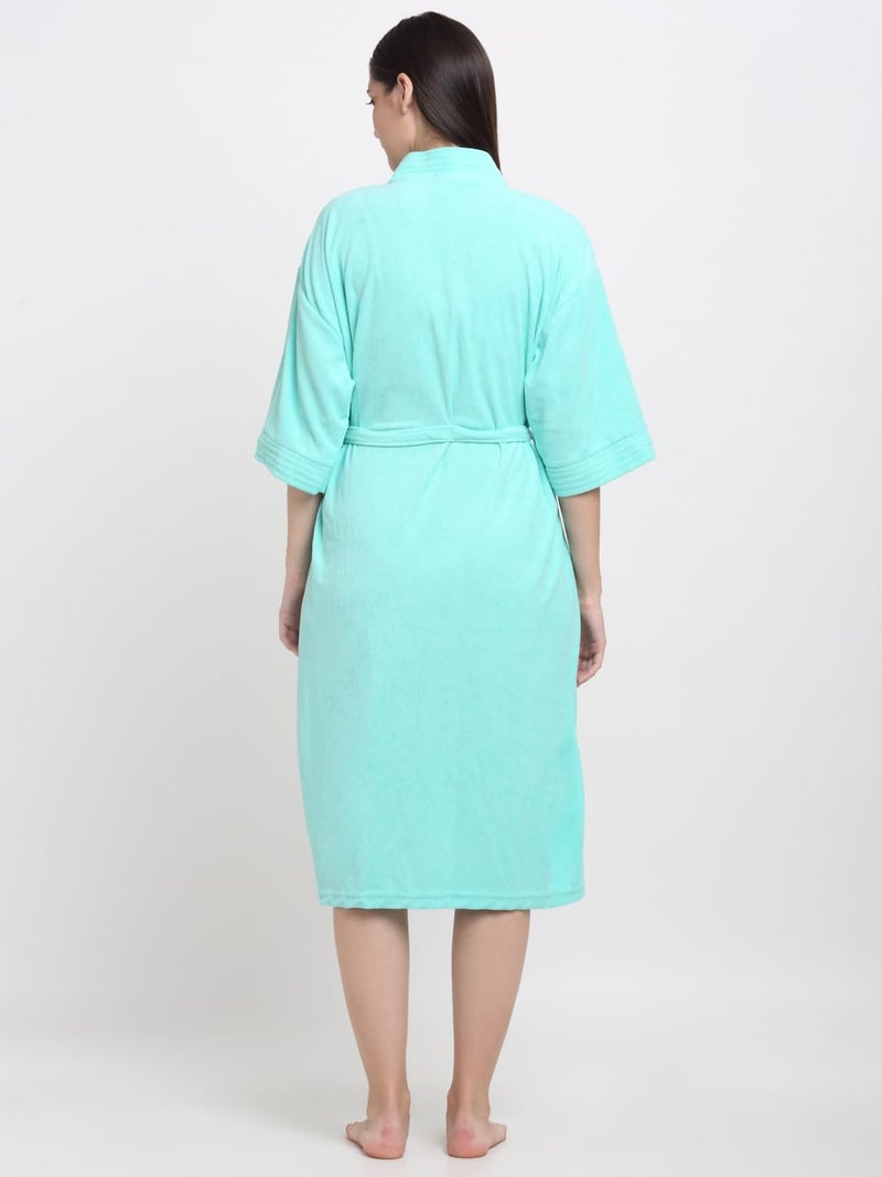 CREEVA Everyday Unisex Micro Terry Bathrobe Collection With kimono collar and 1 Pocket, 3/4 Sleeve Bath Robe Super Soft Light Weight - Sea Green - Image 3