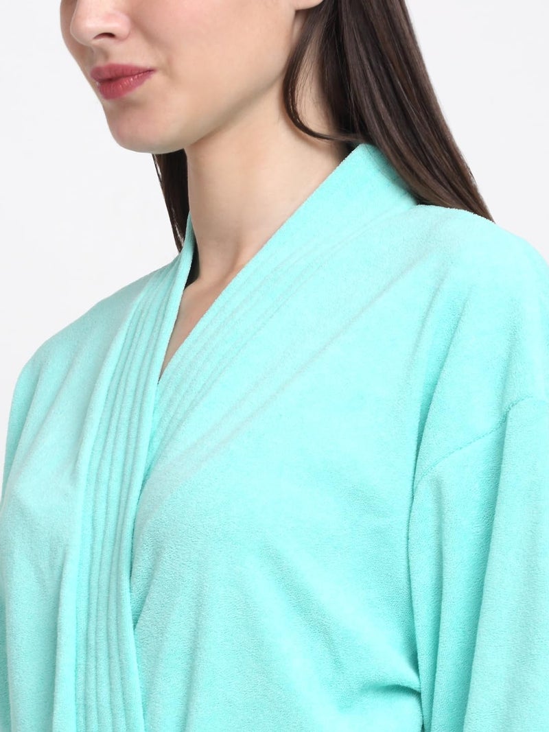 CREEVA Everyday Unisex Micro Terry Bathrobe Collection With kimono collar and 1 Pocket, 3/4 Sleeve Bath Robe Super Soft Light Weight - Sea Green - Image 5