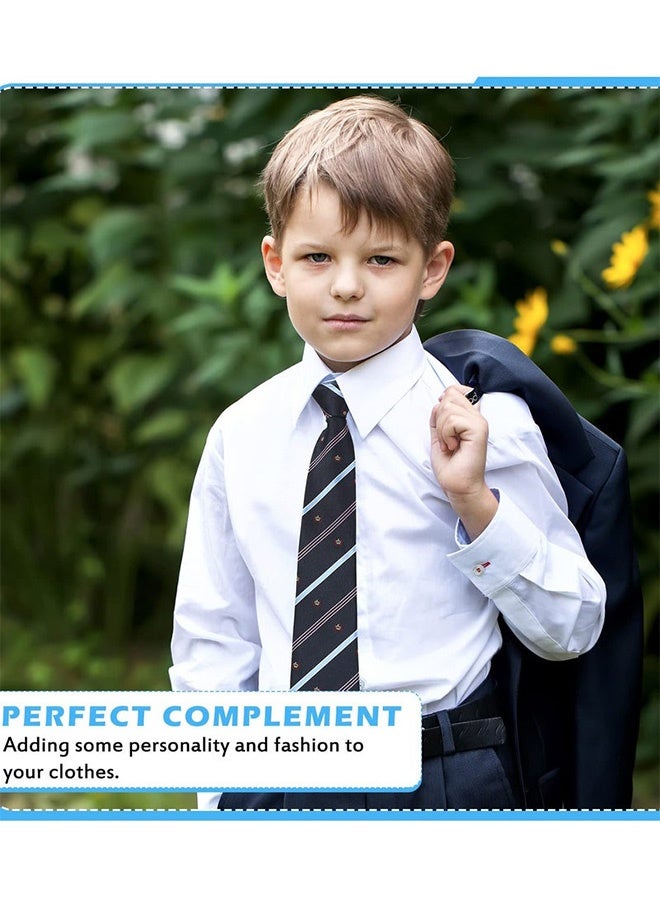 3 Pcs Pretied Zipper Neckties for Boys Adjustable Classic Striped Crown Pattern Kids Neckties, Formal Neck wear for Wedding, Graduation Party School Uniform, Suitable for Ages 6 to12,Navy,Red,Green - Image 2