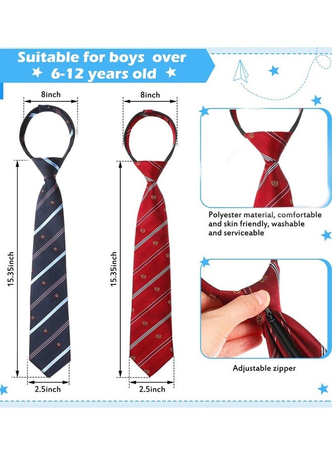 3 Pcs Pretied Zipper Neckties for Boys Adjustable Classic Striped Crown Pattern Kids Neckties, Formal Neck wear for Wedding, Graduation Party School Uniform, Suitable for Ages 6 to12,Navy,Red,Green - Image 4