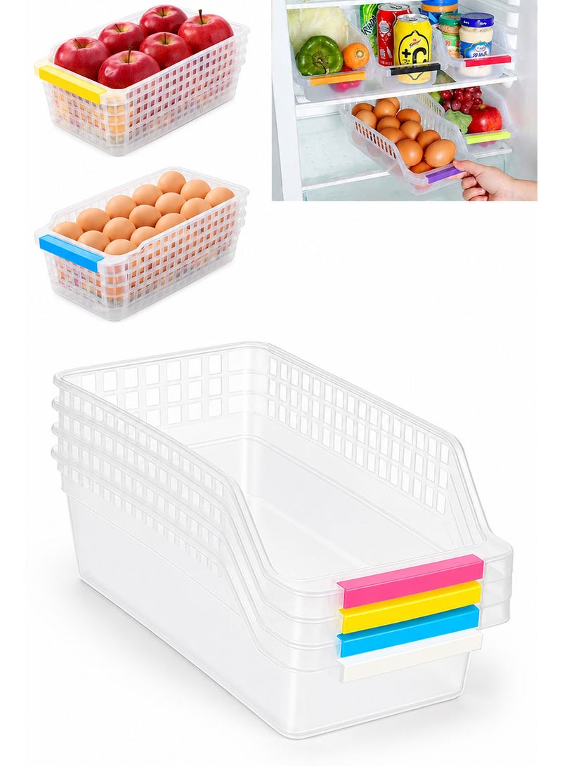 4PCS Refrigerator Organizer Storage Bins, Plastic Fridge Organizer Baskets for Kitchen, Freezer & Countertop Food Storage Containers, Multicolor (29 × 12.5 × 8.5 cm) - Image 1
