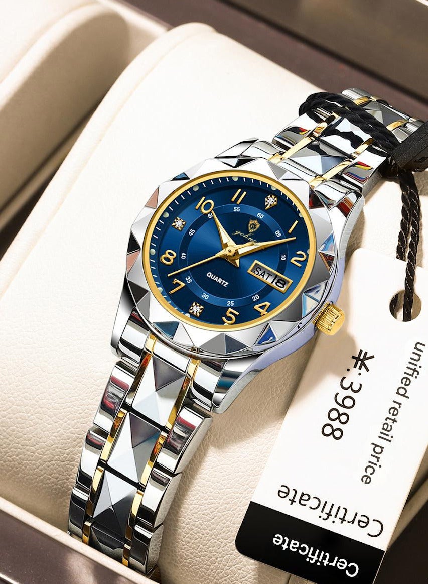 Women's Watch, Top Brand Luxury Stainless Steel Band Waterproof Luminous Analog Quartz Ladies Classic Wrist Watch - 27mm - Mother or Girlfriend Gift