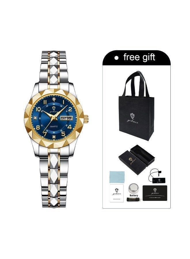 GOHUOS Women's Watch, Top Brand Luxury Stainless Steel Band Waterproof Luminous Analog Quartz Ladies Classic Wrist Watch - 27mm - Mother or Girlfriend Gift - Image 2