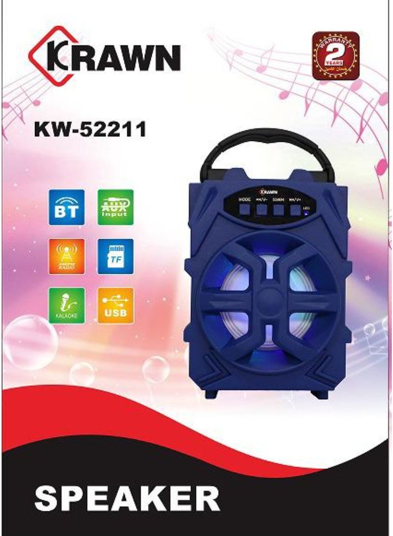 KRAWN Portable Bluetooth Speaker, FM Radio, SD Card, USB Port, Plays Mp3 Files kw-52211 - Image 1