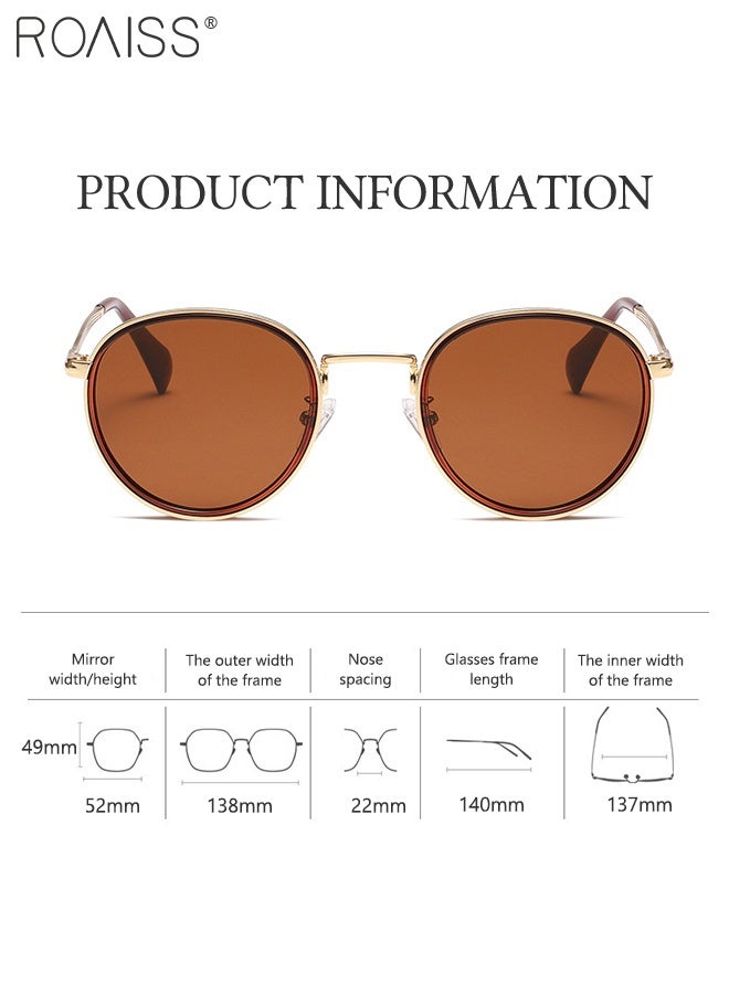 رويس نظارات شمسية مستديرة للرجال والنساء، نظارات شمسية بحماية UV400 وإطار معدني، نظارات شمسية عصرية مضادة للوهج للرجال للقيادة والصيد والسفر، لون بني ذهبي، 52 مم - Image 4