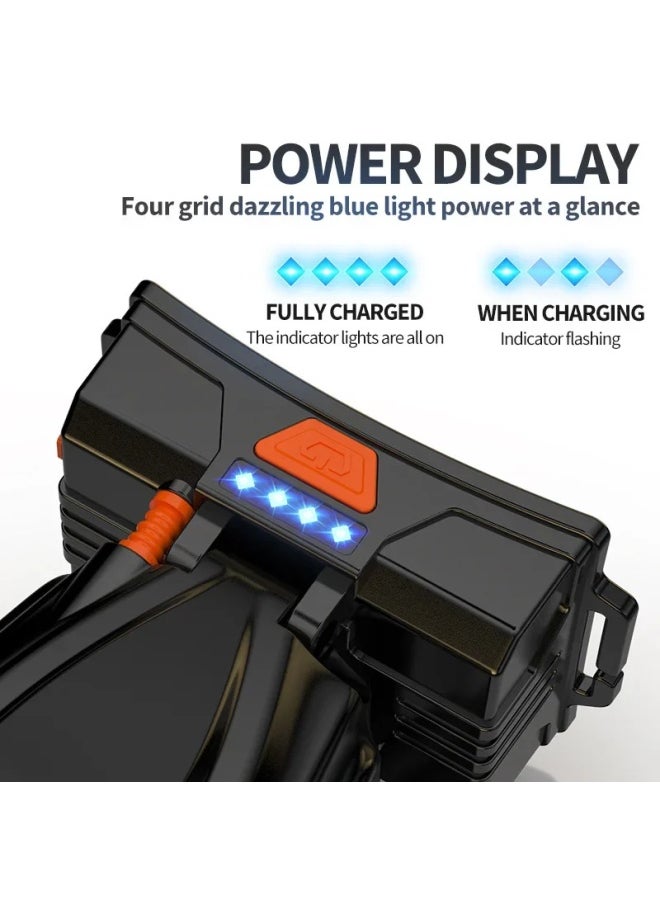 Generic Waterproof Long-Lasting LED Headlamp High Brightness Strong Throw Rechargeable Fishing Light Mining Lamp Handheld Flashlight-Color:A105 Yellow Light [32 Wicks 800 Ma*2 Cells + Electronic Display Sc]  - Image 4
