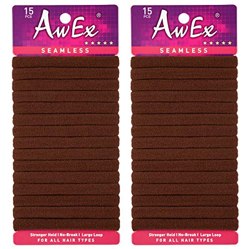 AwEx Seamless Brown Ponytail Holders,30 PCS,Medium Thickness and Large Loop,Wrist Wearable Hair bands,No Metal Hair Elastics,No Pull Hair ties - Image 1