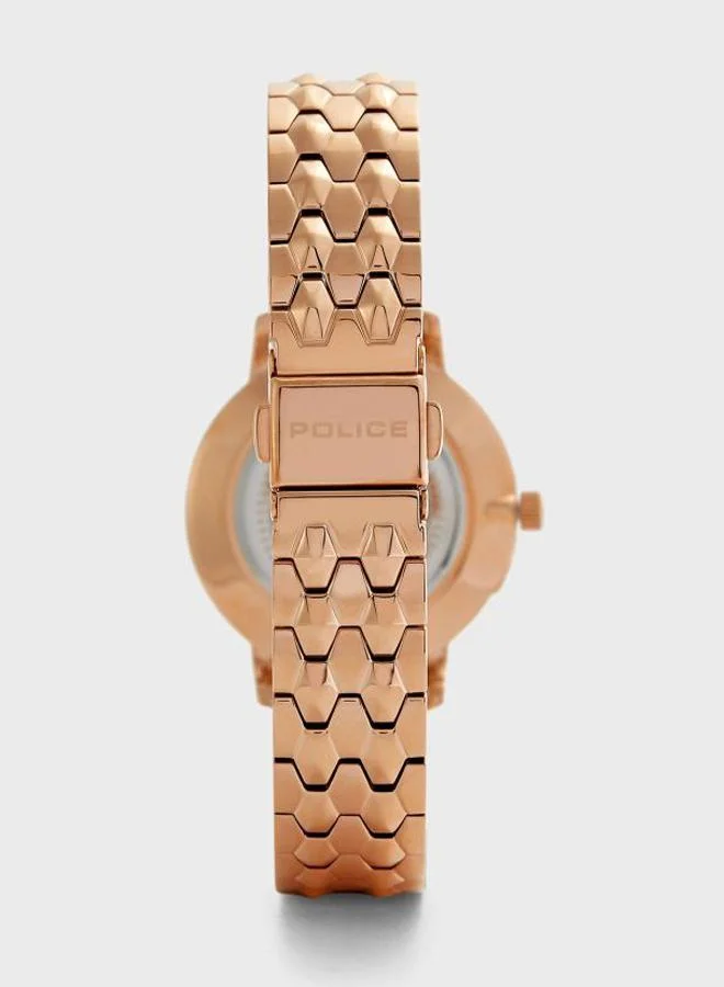 POLICE Chapada Women's 41mm Analog Quartz Watch, Rose Gold Stainless Steel Bracelet, Pink Dial, Rhinestone Indices