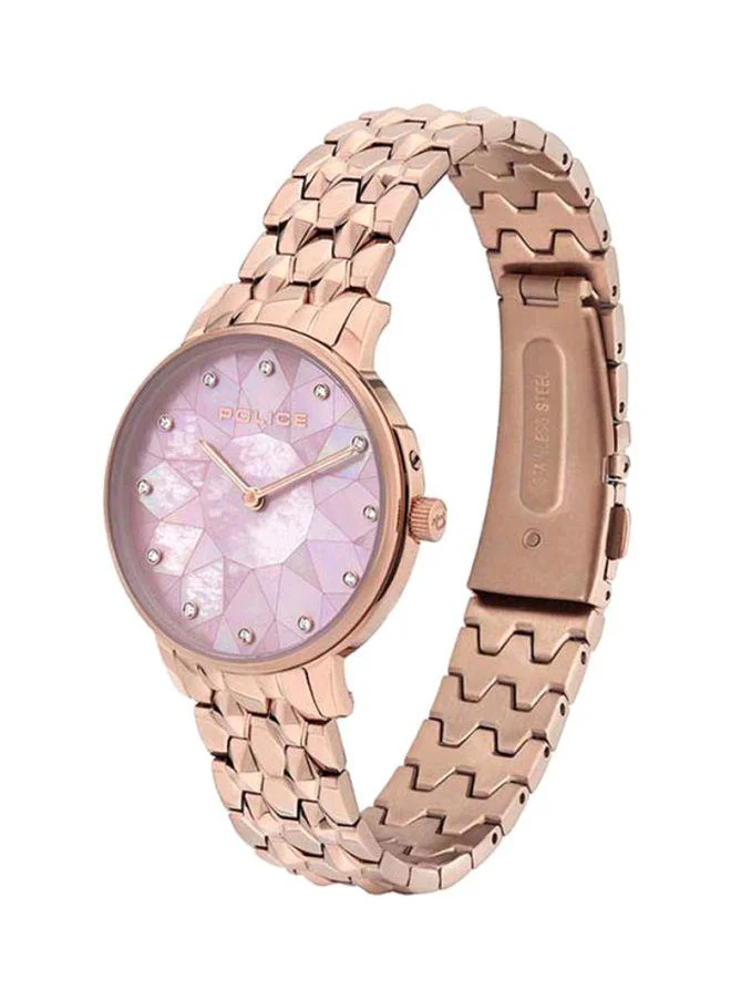 POLICE Chapada Women's 41mm Analog Quartz Watch, Rose Gold Stainless Steel Bracelet, Pink Dial, Rhinestone Indices