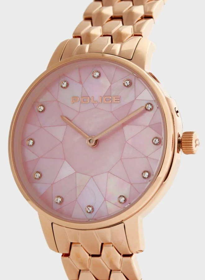 POLICE Chapada Women's 41mm Analog Quartz Watch, Rose Gold Stainless Steel Bracelet, Pink Dial, Rhinestone Indices