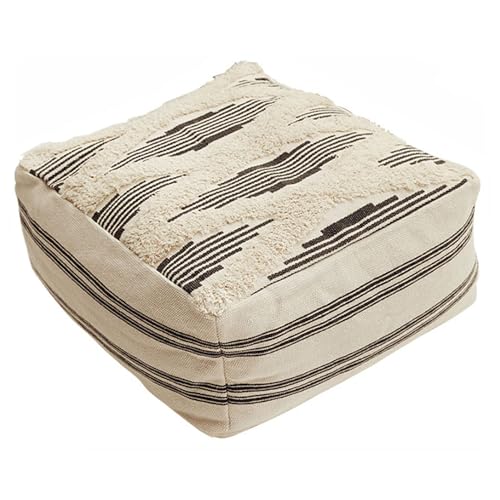 MOCOFO Tufted Unstuffed Geometric Pouf Cover Detachable and Washable Bohemian Futon Cushion （Grey Stripes，16x16x8） - Image 1