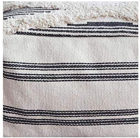 MOCOFO Tufted Unstuffed Geometric Pouf Cover Detachable and Washable Bohemian Futon Cushion （Grey Stripes，16x16x8） - Image 3