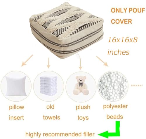 MOCOFO Tufted Unstuffed Geometric Pouf Cover Detachable and Washable Bohemian Futon Cushion （Grey Stripes，16x16x8） - Image 5