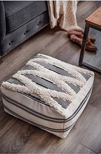 MOCOFO Tufted Unstuffed Geometric Pouf Cover Detachable and Washable Bohemian Futon Cushion （Grey Stripes，16x16x8） - Image 4