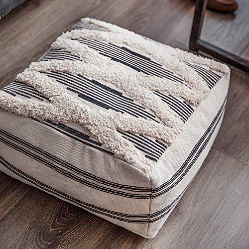 MOCOFO Tufted Unstuffed Geometric Pouf Cover Detachable and Washable Bohemian Futon Cushion （Grey Stripes，16x16x8） - Image 2
