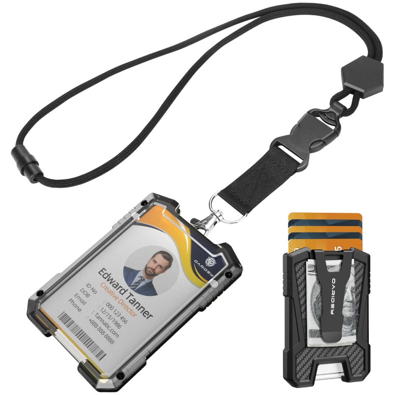 Oaridey Carbon Fiber Badge Holder with Lanyard, Heavy Duty Lanyard with Safety Breakaway Buckle for ID Card/Badge Holder - Image 1