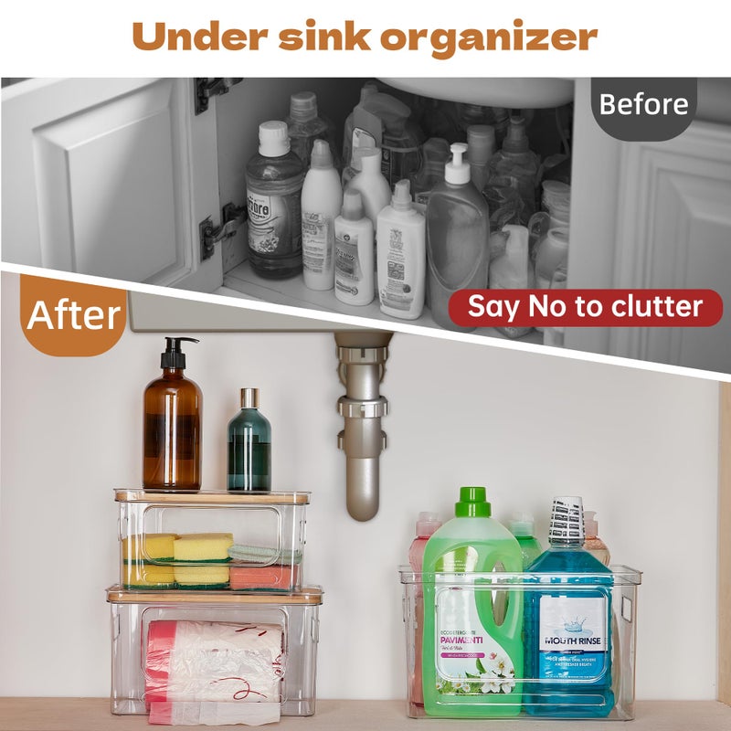 Goabroa Trash Bag Dispenser, 2 Pack Stackable Garbage Bag Holder with Bamboo Top, Clear Trash Bag Organizer Under Sink for Kitchen, Pantry, Cabinet, Laundry Room Storage and Organization - Image 3