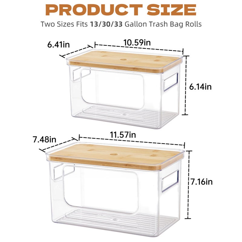 Goabroa Trash Bag Dispenser, 2 Pack Stackable Garbage Bag Holder with Bamboo Top, Clear Trash Bag Organizer Under Sink for Kitchen, Pantry, Cabinet, Laundry Room Storage and Organization - Image 2