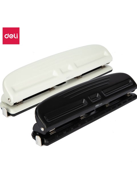 Deli E0121 Adjustable 4-Hole Punch - 10-Sheet Capacity, 80mm Depth & Front-Eject Container