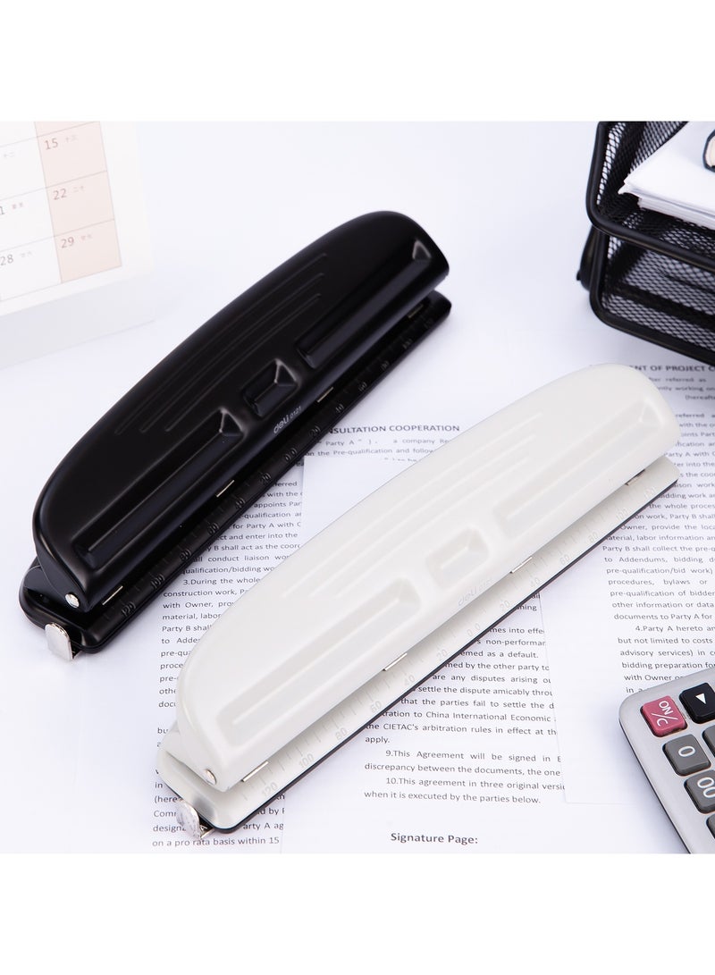 Deli E0121 Adjustable 4-Hole Punch - 10-Sheet Capacity, 80mm Depth & Front-Eject Container