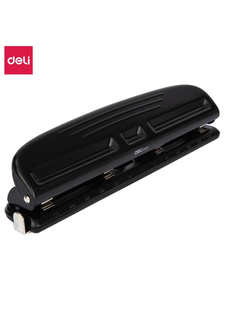 Deli E0121 Adjustable 4-Hole Punch - 10-Sheet Capacity, 80mm Depth & Front-Eject Container