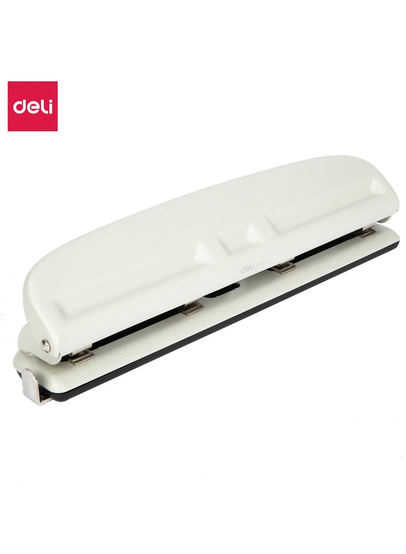 Deli E0121 Adjustable 4-Hole Punch - 10-Sheet Capacity, 80mm Depth & Front-Eject Container