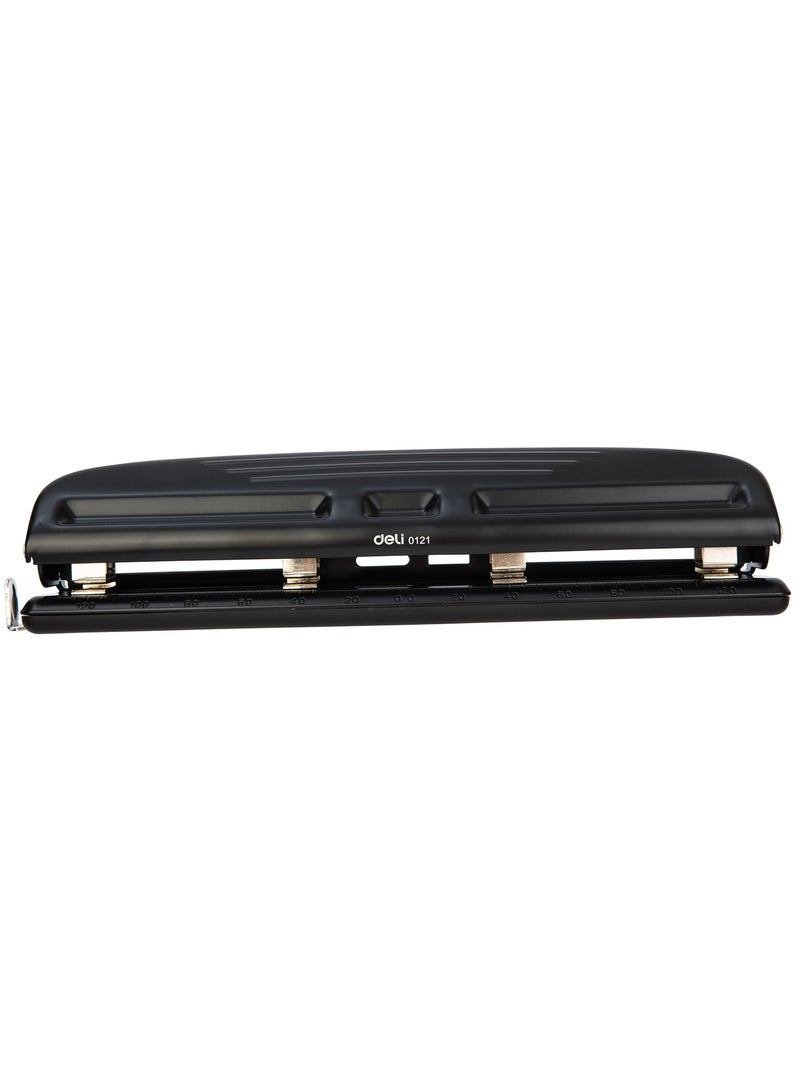 Deli E0121 Adjustable 4-Hole Punch - 10-Sheet Capacity, 80mm Depth & Front-Eject Container