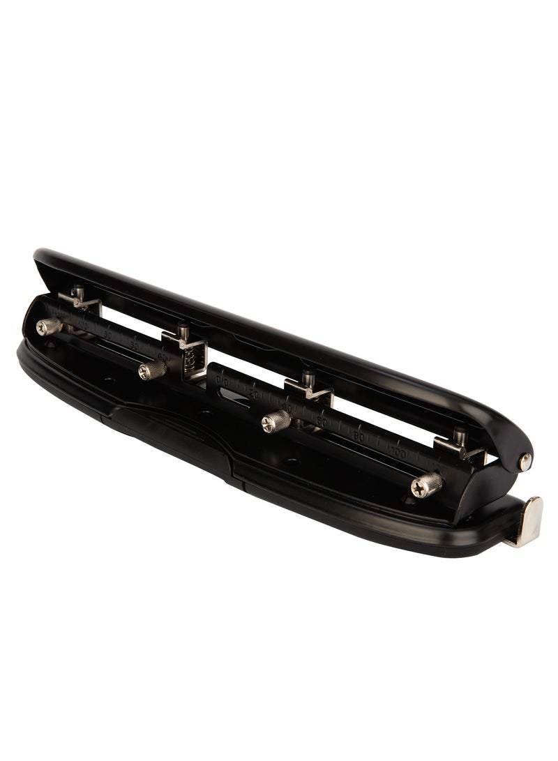 Deli E0121 Adjustable 4-Hole Punch - 10-Sheet Capacity, 80mm Depth & Front-Eject Container