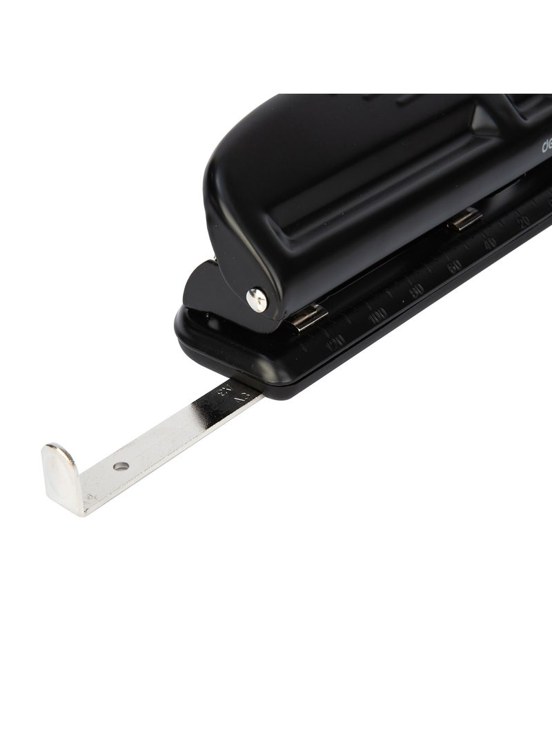 Deli E0121 Adjustable 4-Hole Punch - 10-Sheet Capacity, 80mm Depth & Front-Eject Container