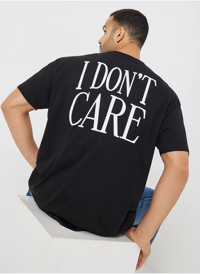 ستايلي Back Slogan Print Oversized T-Shirt