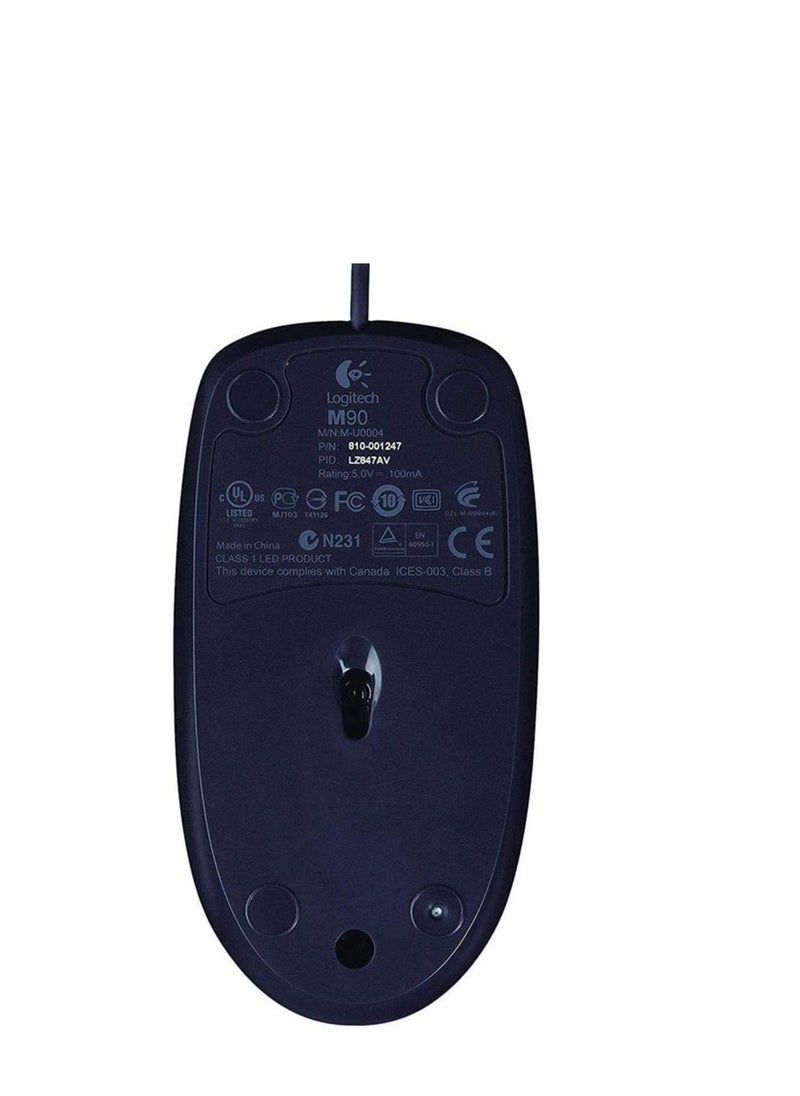 Logitech M90 Wired USB Mouse, 1000 DPI Optical Tracking, Ambidextrous PC/Mac/Laptop