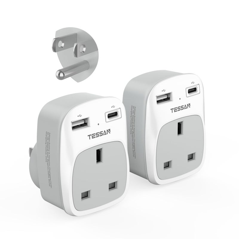 TESSAN UK to US Plug Adapter, UK to US Travel Adaptor with USB C, Type B - Image 1
