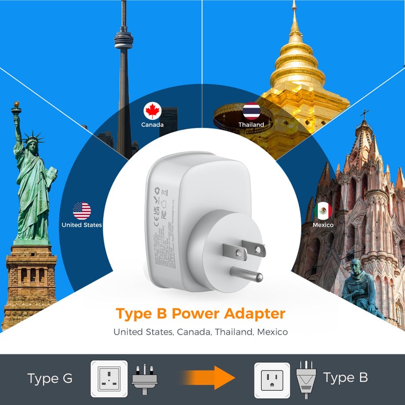 TESSAN UK to US Plug Adapter, UK to US Travel Adaptor with USB C, Type B - Image 3