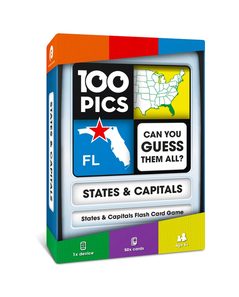 100 PICS US States & Capitals Flash Cards | All 50 States and Capitals to Learn | Fun and Functional Case | Ultimate Flashcards for United States Geography | Card Games for Kids and Adults | Ages 6+ - Image 1