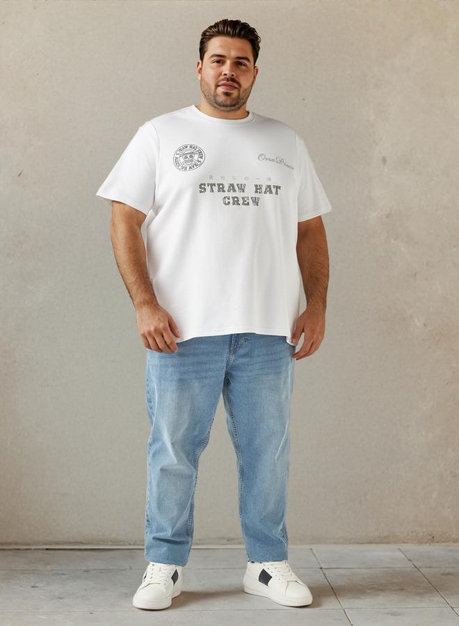 سبلاش فيڤ تي شيرت بطبعة طاقم قبعة القش مقاس كبير - Image 1