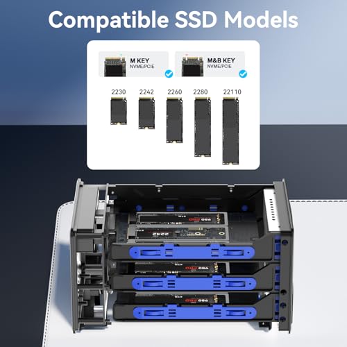 CENMATE 3*3 M / B+M Key M.2 NVMe Enclosure with Cooling Fan and USB A/C 3.2 Gen 2 (10Gbps), Hard Drive Enclosure Support 72TB(3*3*8TB 2230/2242/2260/2280/22110 SSDs) - Image 5