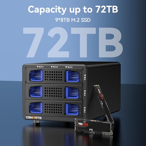 CENMATE 3*3 M / B+M Key M.2 NVMe Enclosure with Cooling Fan and USB A/C 3.2 Gen 2 (10Gbps), Hard Drive Enclosure Support 72TB(3*3*8TB 2230/2242/2260/2280/22110 SSDs) - Image 2