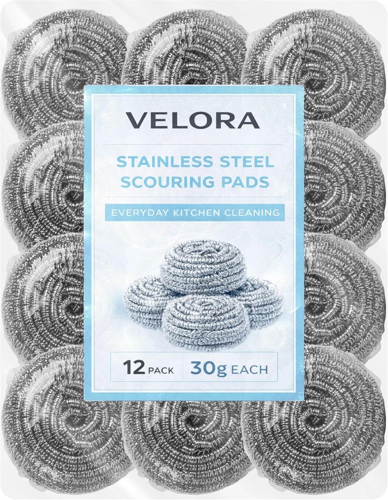 brheez Stainless Steel Cleaner Scouring Pads [12 Pack] - Industrial & Commercial Strength Large Cleaning Supplies Dish Sponge - Individually Wrapped 30 Gram - Image 1