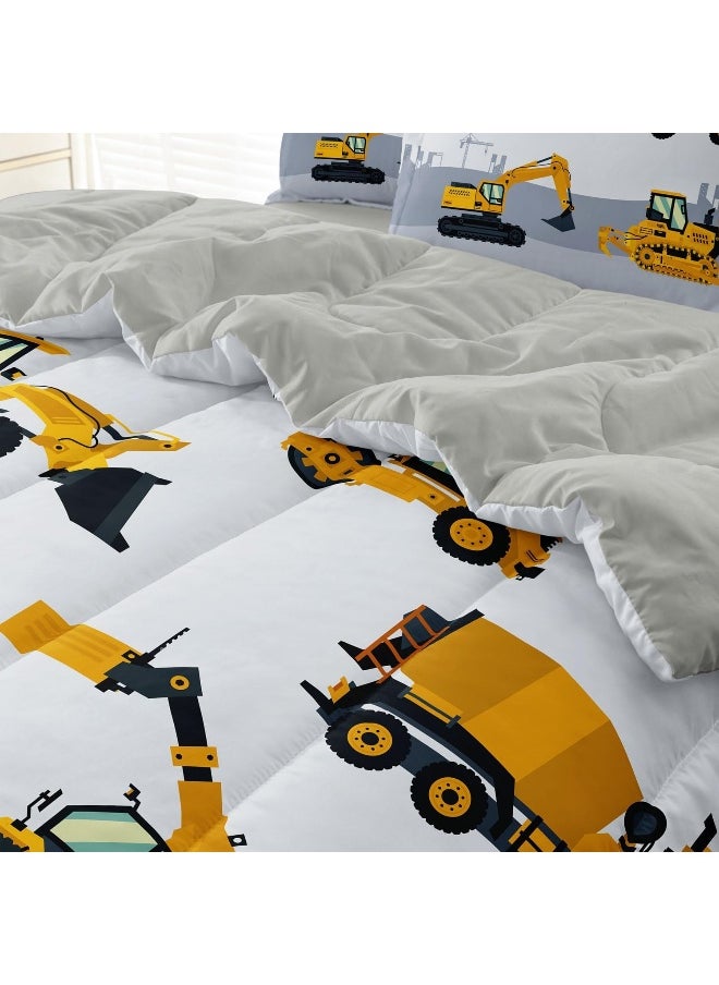 Generic Leaflin 4-Pcs Construction Twin Size Boys Bedding Set, Kids Comforter Set for Teens with Sheets and Pillowcase, Soft Grey Tractor Cars Bed in a Bag Sets  - Image 5